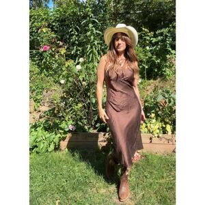 Vintage Silk Slip Dress / Espresso Brown 2000s / S-M